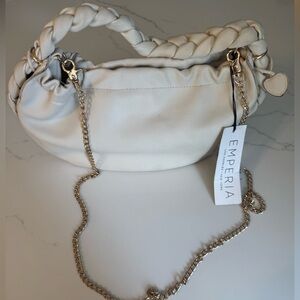 Emperia White Braided Handle Bag with Gold Chain NWT
